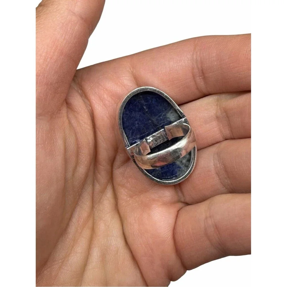 Sodalite Ring Size 5 925 Sterling Silver Overlay Chunky Oval Stone